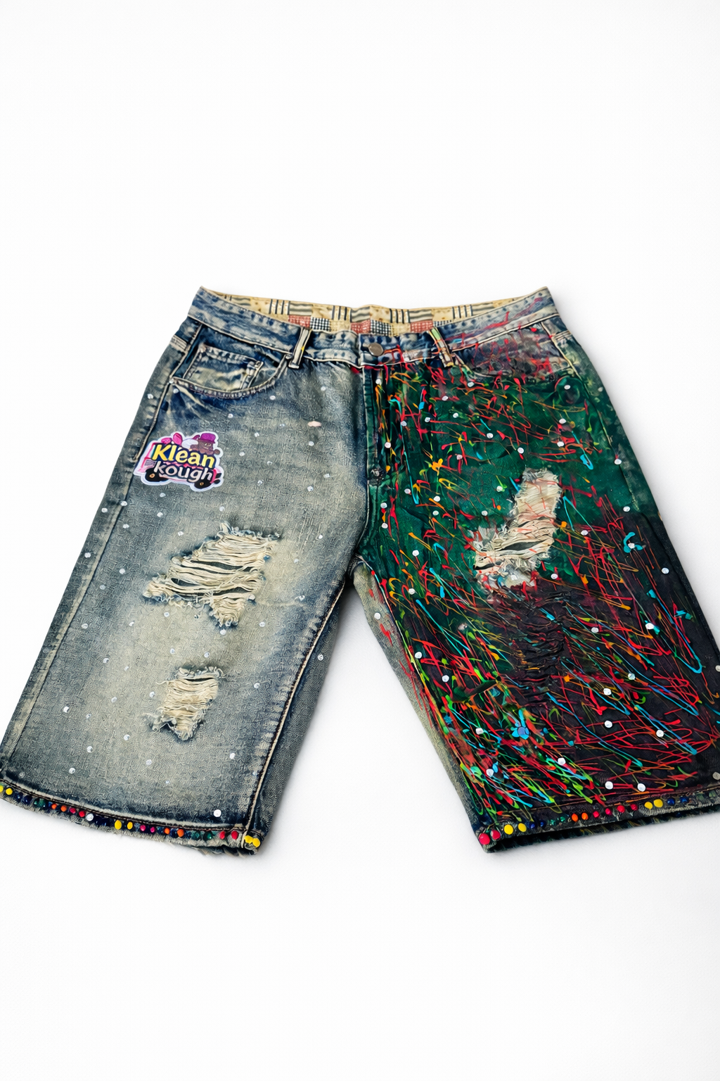 Klean Kough custom denim shorts and hat